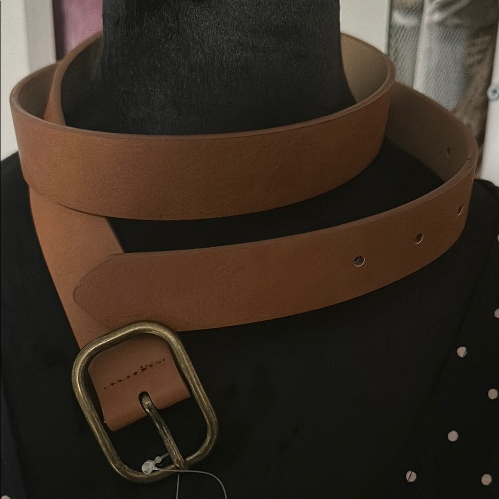 Brown Leather Belt with Gold Buckle
